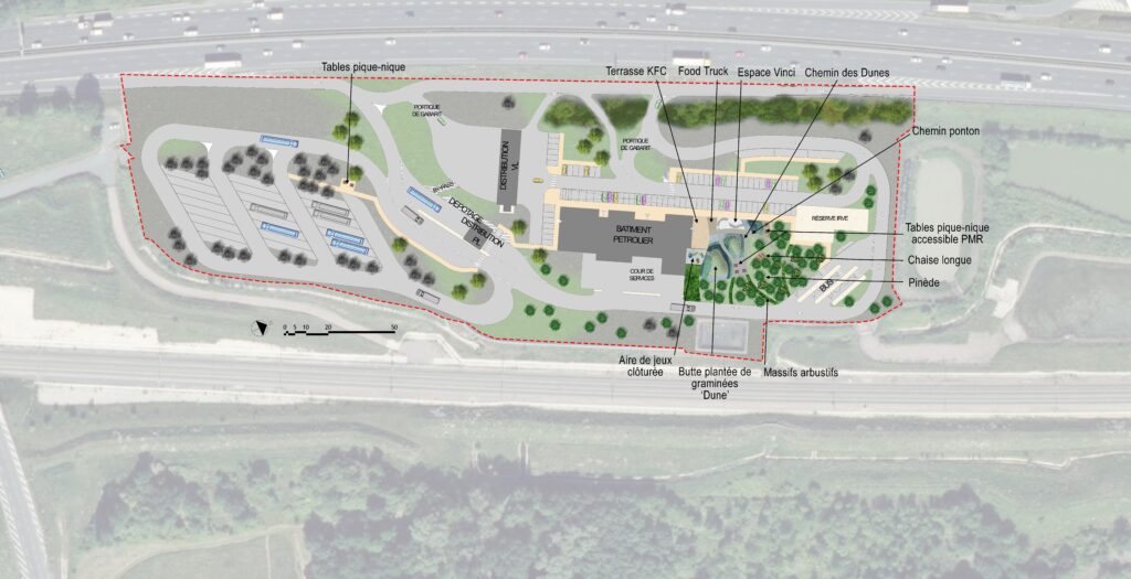 Plan des intentions d'aménagement – Le perchoir paysage Plan des intentions d'aménagement paysager avec annotations pour l'aire de Meillac