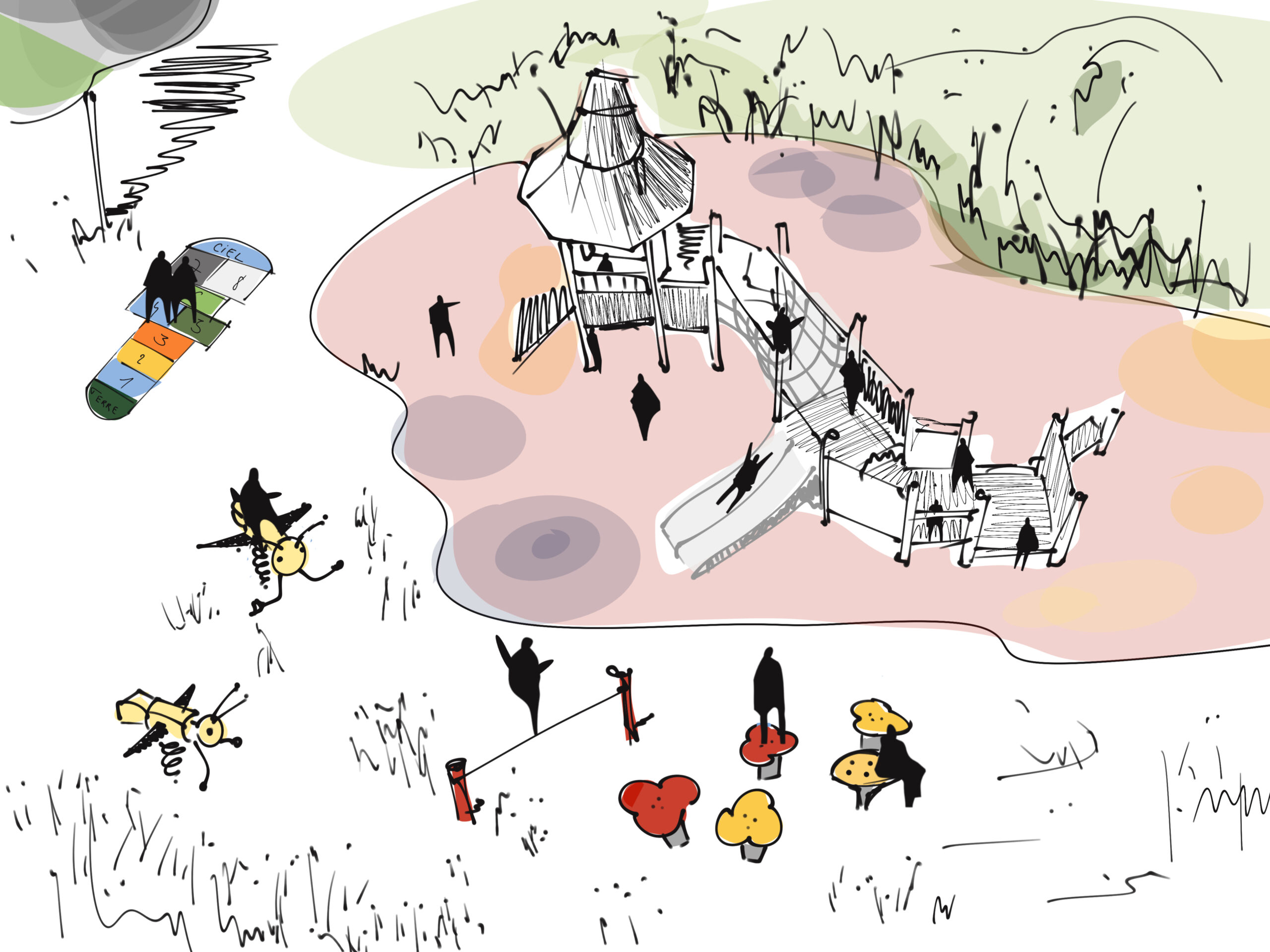 Aménagement cour d’école Jacques Prévert, structures de jeux et sols perméables