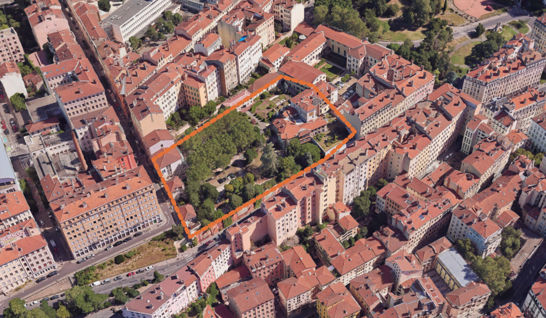 Requalification du parc de la Clinique Saint Charles à Lyon, vue du site