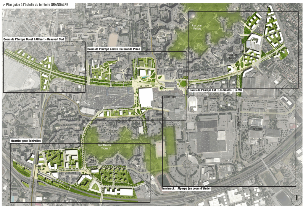 Plan guide et traitement des limites plantées pour le projet de ferme urbaine à Grenoble.