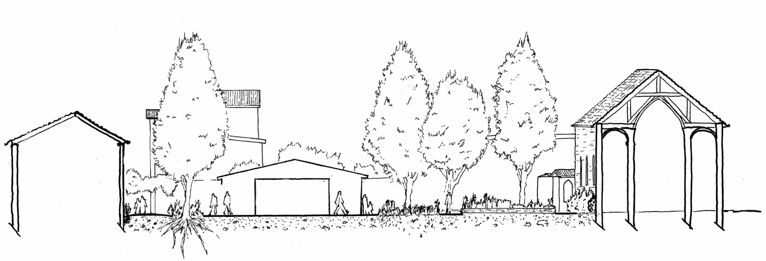 Végétalisation et arbres plantés pour désimperméabilisation dans le centre-bourg de Vancia