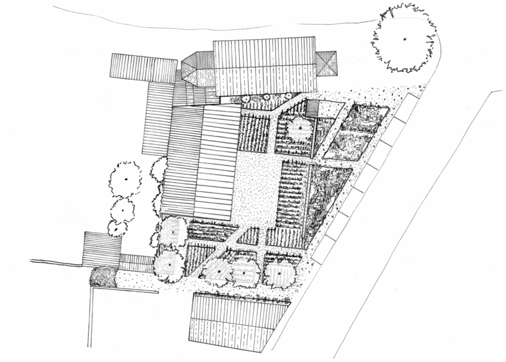 Plan d'aménagement paysager du jardin de curé de Vancia à Rillieux-la-Pape