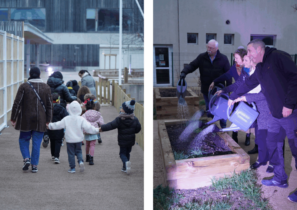 Inauguration de la cour d'école Salvador Allende à Saint-Fons avec une visite et des plantations participatives