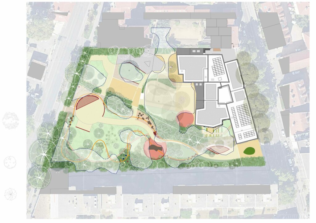 Plan masse du projet d'aménagement paysager pour le square Jacques Prévert à Villeurbanne