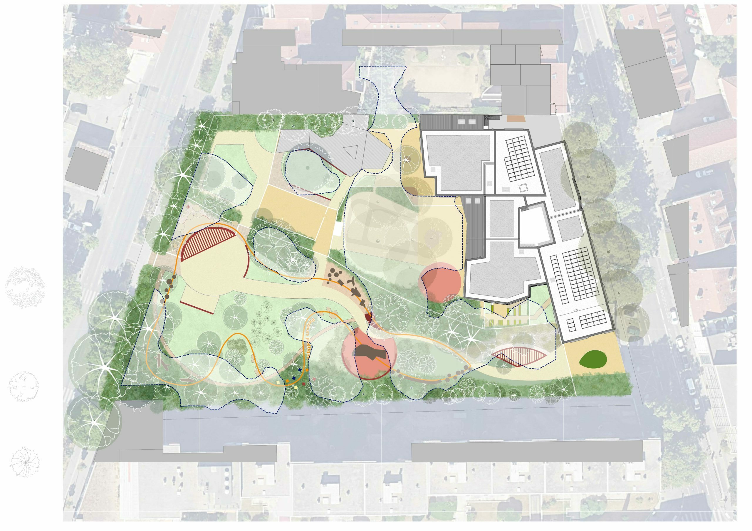 Espaces de jeux et parcours ludiques du square Jacques Prévert à Villeurbanne