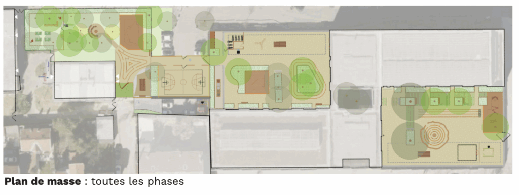 Plan masse du réaménagement des cours d'école du groupe scolaire Salvador Allende à Saint-Fons · le perchoir paysage

