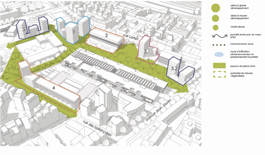 Plan des prescriptions paysagères du futur quartier Nexans à Lyon · le perchoir paysage
