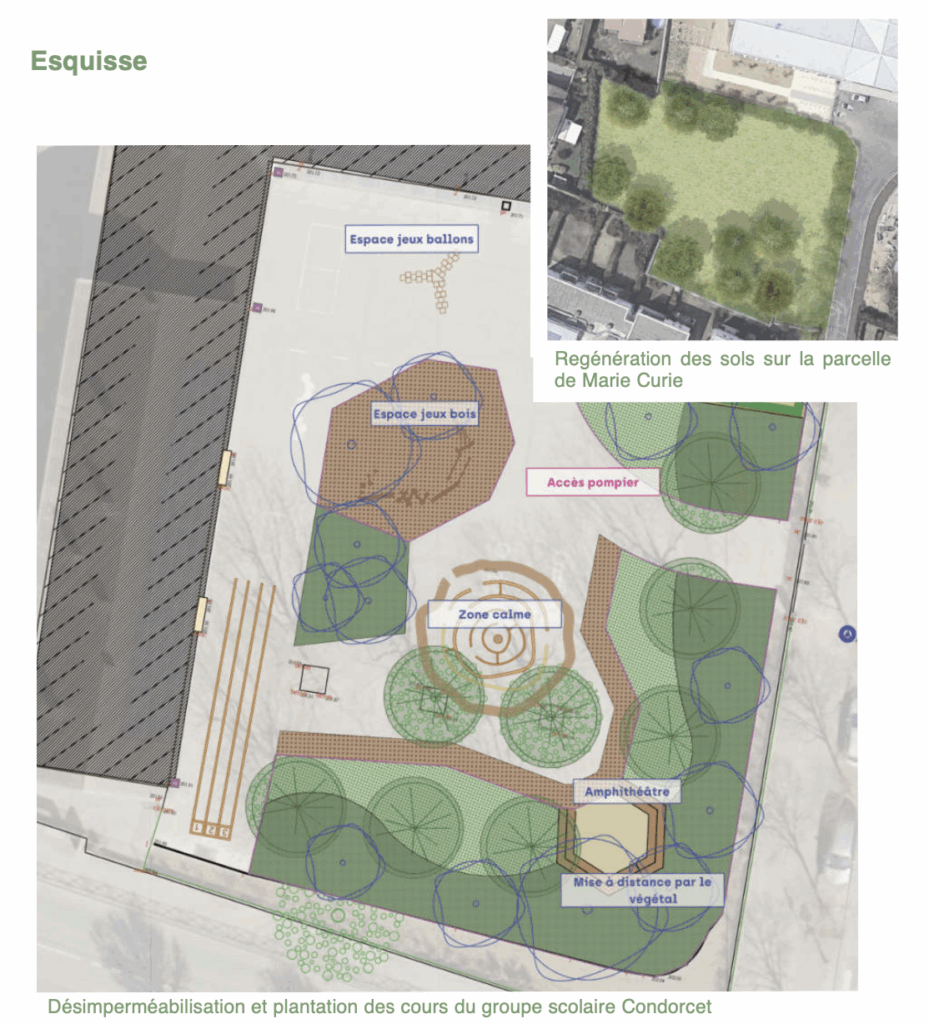 Le perchoir paysage renaturation des cours d'école Condorcet à Meyzieu régénération des sols