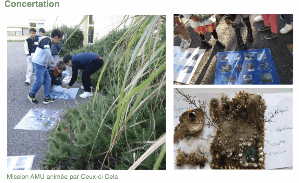 le perchoir paysage concertation avec les enfants cours d'école Condorcet à Meyzieu mené par Ceux-ci Cela