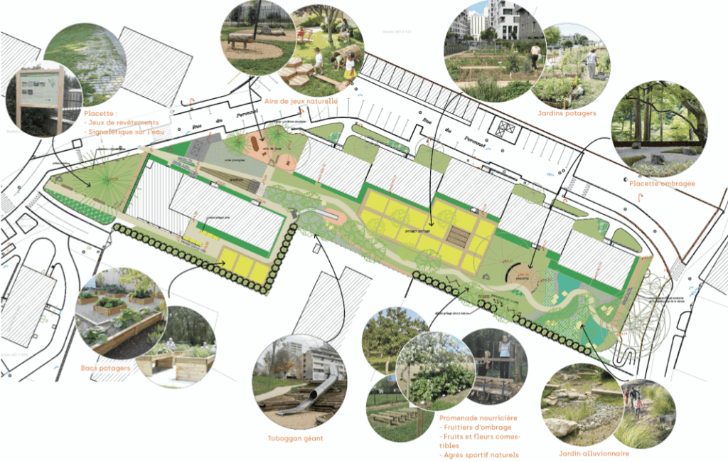 le perchoir paysage récupération des eaux pluviales pour le potager résidence du Peronnet à Vernaison